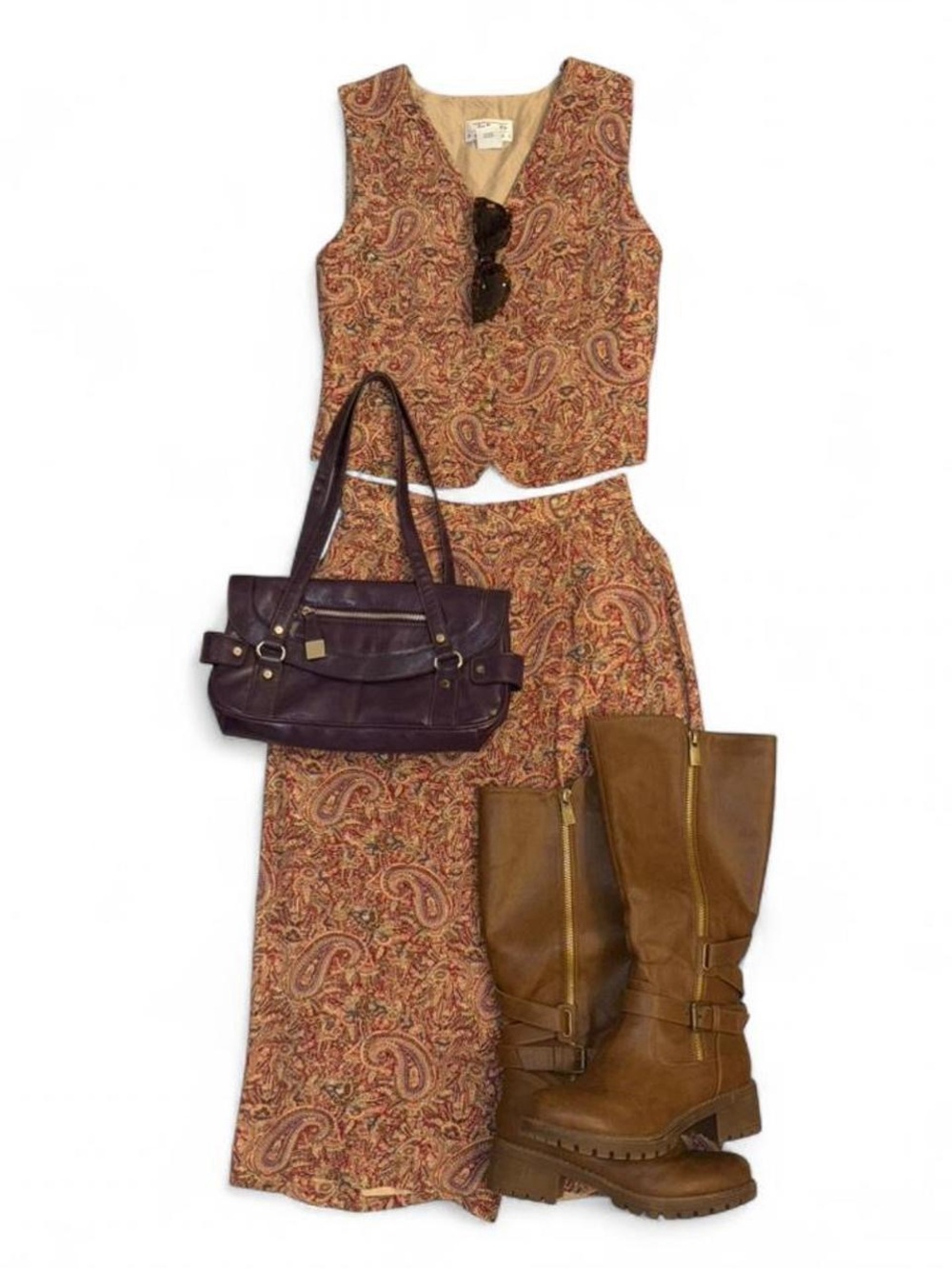 Vintage Vtg 90s boho indie fairycore vest and midi skirt two piece set